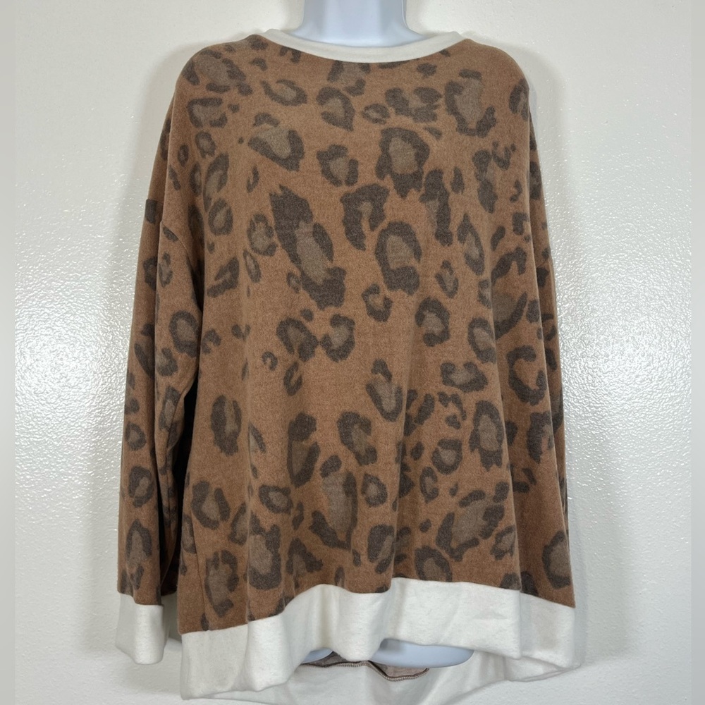 Again Made in USA Leopard Print Sweatshirt Oversized Neutral Pullover - Picture 2 of 7